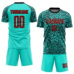 Personalized Aqua and Red-Black Soccer Jersey Uniform - Custom Sublimation Design Personalized Aqua Red-Black Sublimation