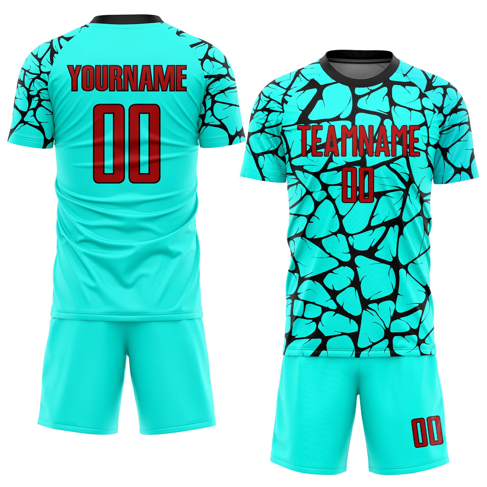 Personalized Aqua Red-Black Sublimation Soccer Uniform Jersey Team Custom Name and Number Custom Personalized Soccer Jersey - Aqua Red-Black Sublimation with Name & Number Personalized Aqua Red-Black Sublimation - Image 2