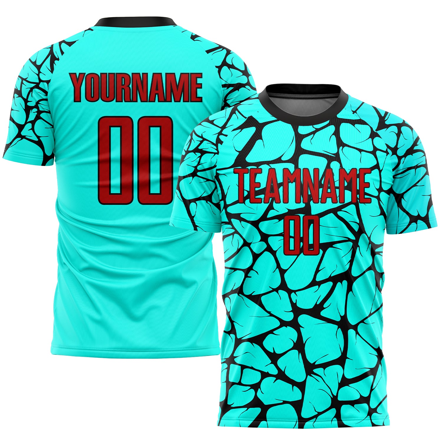 Custom Personalized Soccer Jersey - Aqua Red-Black Sublimation with Name & Number Personalized Aqua Red-Black Sublimation