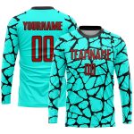 Custom Personalized Soccer Jersey - Aqua Red-Black Sublimation with Name & Number Personalized Aqua Red-Black Sublimation