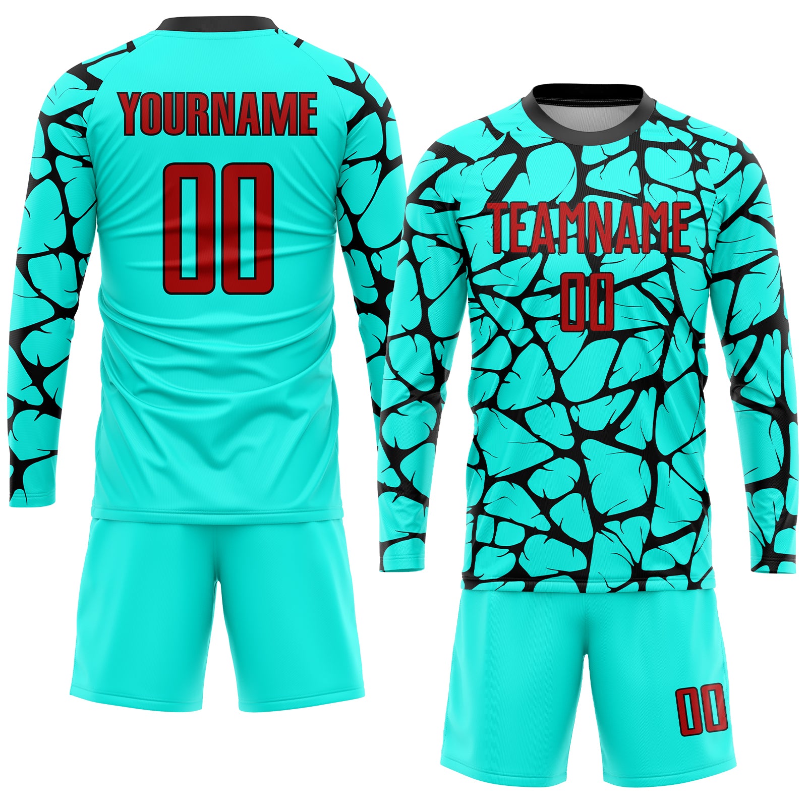 Personalized Aqua Red-Black Sublimation Soccer Uniform Jersey Team Custom Name and Number Custom Personalized Soccer Jersey - Aqua Red-Black Sublimation with Name & Number Personalized Aqua Red-Black Sublimation - Image 4