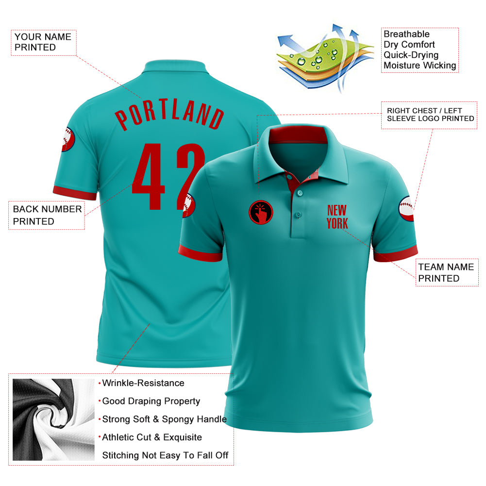 Personalized Aqua Red Golf Polo Shirt for Performance Wear Personalized Aqua Red Performance Golf Polo Shirt - Image 3