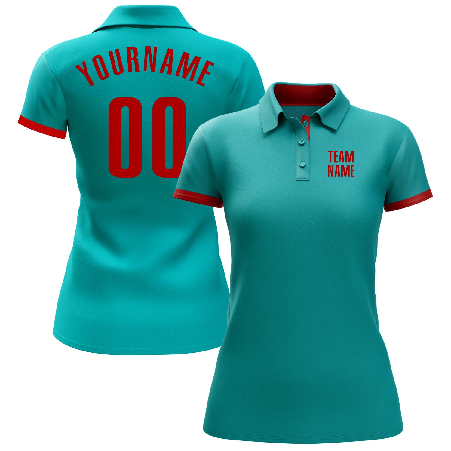 Personalized Aqua Red Performance Golf Polo Shirt Team Custom Name and Number Custom Team Performance Golf Polo Shirt with Personalized Name and Number - Aqua Red Personalized Aqua Red Performance Golf - Image 2