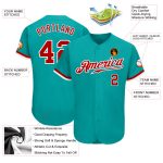 Personalized Aqua Red White Baseball Jersey for Men and Women, Custom Team Apparel Personalized Aqua Red-White Baseball Jersey