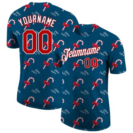 Personalized Christmas 3D T-Shirt Aqua Red-White Performance Wear for Holiday Cheer Personalized Aqua Red-White Christmas