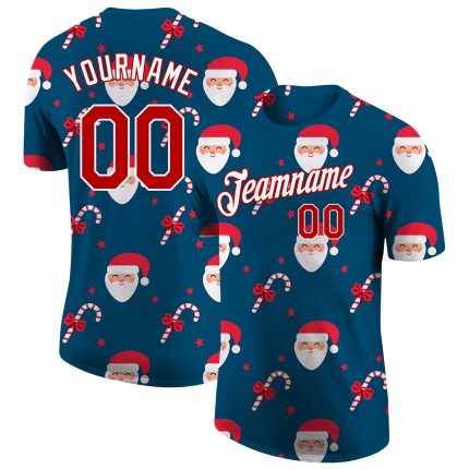 Personalized Red White Aqua Christmas 3D Performance T-Shirt for Holidays Personalized Aqua Red-White Christmas 3D Performance