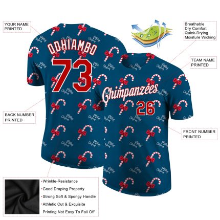 Custom Name and Number 3D Performance T-Shirt - Personalized Aqua Red-White Christmas Design Personalized Aqua Red-White