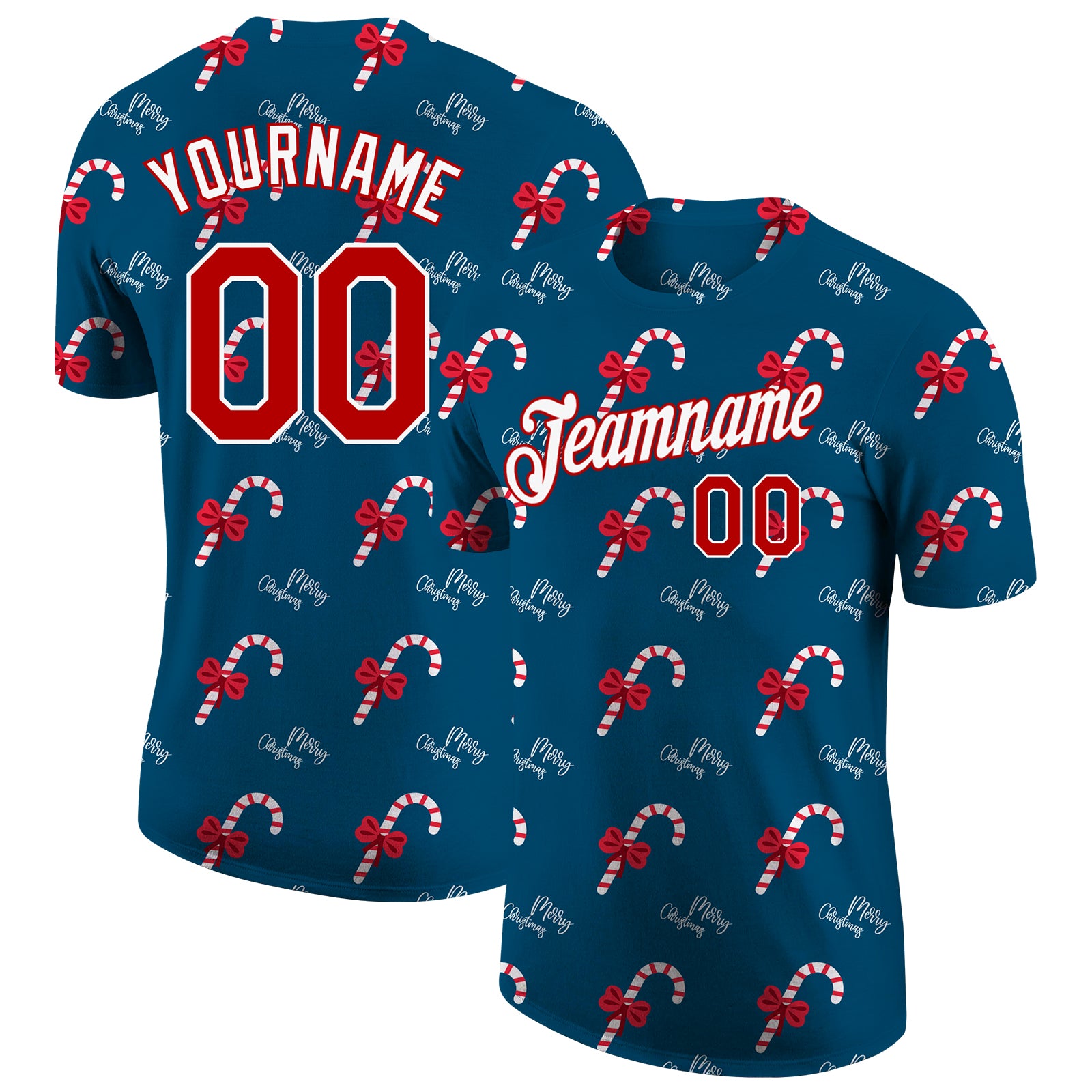 Custom Name and Number 3D Performance T-Shirt - Personalized Aqua Red-White Christmas Design Personalized Aqua Red-White