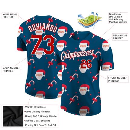 Personalized Red White Aqua Christmas 3D Performance T-Shirt for Holidays Personalized Aqua Red-White Christmas 3D Performance