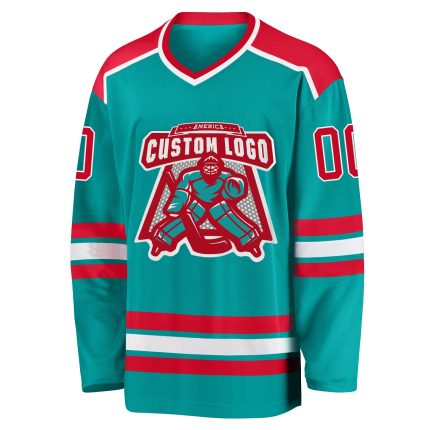 Custom Aqua and Red-White Hockey Jersey - Personalized Sports Apparel Personalized Aqua Red-White Hockey Jersey