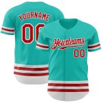 Personalized Baseball Jersey - Custom Aqua Red-White Line Design Personalized Aqua Red-White Line Baseball Jersey