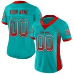 Custom Name and Number Aqua Red-White Mesh Football Jersey, Personalized Drift Fashion Team Jersey Personalized Aqua Red-White