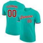 Personalized Performance T-Shirt in Aqua, Red and White - Customizable Athletic Tee Personalized Aqua Red-White Performance