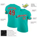 Custom Team Performance T-Shirt with Personalized Name & Number - Aqua Red-White Personalized Aqua Red-White Performance