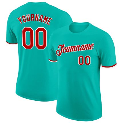 Custom Team Performance T-Shirt with Personalized Name & Number - Aqua Red-White Personalized Aqua Red-White Performance