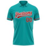 Custom Aqua Red-White Performance Golf Polo Shirt for Men and Women Personalized Aqua Red-White Performance Vapor Golf Polo
