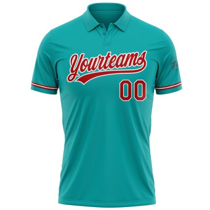 Custom Aqua Red-White Performance Golf Polo Shirt for Men and Women Personalized Aqua Red-White Performance Vapor Golf Polo