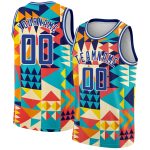 Personalized Aqua 3D Geometric Shapes Basketball Jersey in Royal White Personalized Aqua Royal-White 3D Geometric Shapes