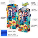 Personalized Aqua 3D Geometric Shapes Basketball Jersey in Royal White Personalized Aqua Royal-White 3D Geometric Shapes