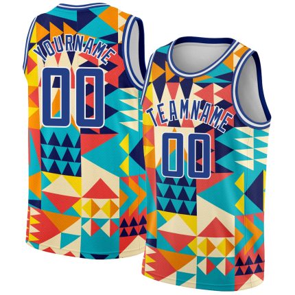Custom Basketball Jersey with 3D Aqua Royal-White Geometric Design, Personalized Name & Number, Authentic Team Apparel Personalized