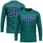 Personalized Aqua Royal White Long Sleeve Performance Shirt for Men and Women Personalized Aqua Royal-White Long Sleeve Performance