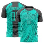 Personalized Aqua Gray Abstract Fluid Soccer Jersey Uniform for Custom Team Wear Personalized Aqua Steel Gray Abstract Fluid