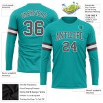 Personalized Long Sleeve Performance T-Shirt in Aqua Steel Gray-White Personalized Aqua Steel Gray-White Long Sleeve Performance