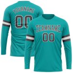 Personalized Long Sleeve Performance T-Shirt in Aqua Steel Gray-White Personalized Aqua Steel Gray-White Long Sleeve Performance
