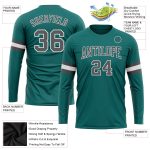 Personalized Aqua Gray White Long Sleeve Performance T-Shirt for Men and Women Personalized Aqua Steel Gray-White Long Sleeve