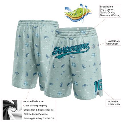 Personalized Aqua Teal Navy 3D Crabs Basketball Shorts for Kids and Adults Personalized Aqua Teal-Navy 3D Crabs Basketball