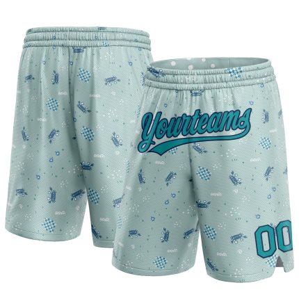 Personalized Custom Name & Number Aqua Teal Navy 3D Pattern Crabs Basketball Shorts Personalized Aqua Teal-Navy 3D Pattern