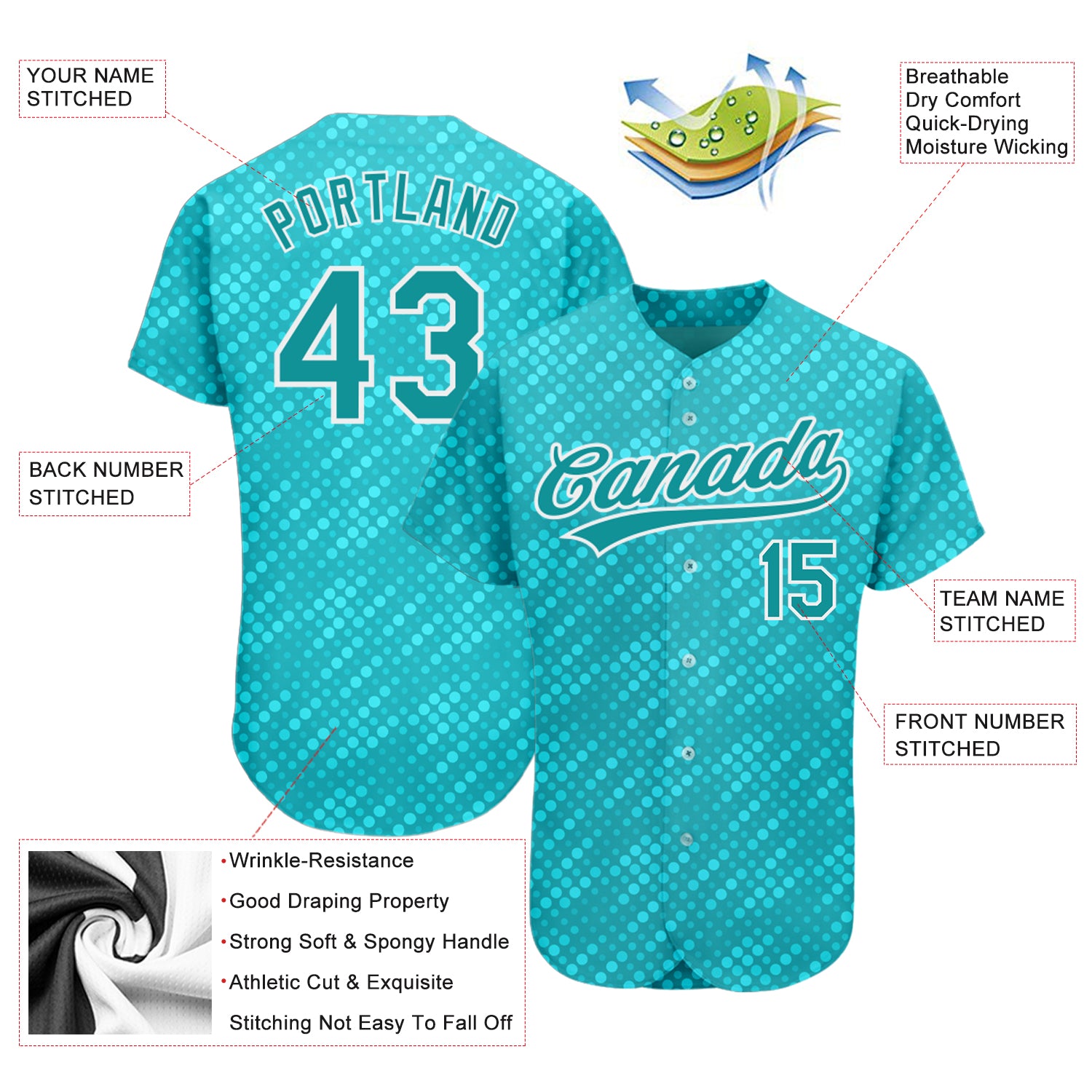 Personalized 3D Baseball Jersey Aqua Teal-White - Custom Sports Apparel Personalized Aqua Teal-White 3D Baseball Jersey 2 - Image 3