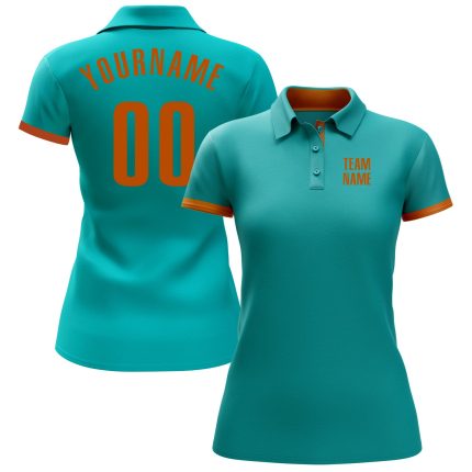 Custom Team Name Number Orange Performance Golf Polo Shirt Personalized Aqua Personalized Aqua Texas Orange Performance Golf