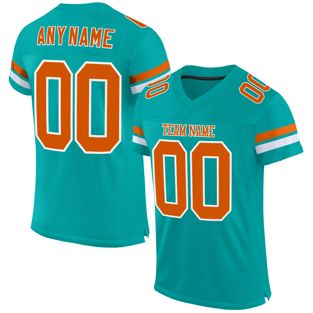 Custom Name and Number Personalized Aqua Texas Orange-White Authentic Football Jersey Mesh Personalized Aqua Texas Orange-White