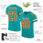 Custom Name and Number Personalized Aqua Texas Orange-White Authentic Football Jersey Mesh Personalized Aqua Texas Orange-White