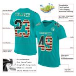 Personalized Vintage USA Flag Aqua Football Jersey - City Cream Mesh Personalized Aqua Vintage USA Flag-City Cream Mesh Football
