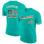 Personalized Vintage USA Flag T-Shirt - Aqua Cream Performance Style Personalized Aqua Vintage USA Flag-City Cream Performance