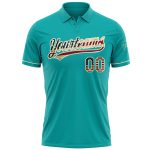 Personalized Aqua Vintage USA Flag Golf Polo Shirt - Cream Performance Vapor Shirt Personalized Aqua Vintage USA Flag-Cream