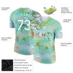 Custom 3D Pattern Hawaii Palm Trees Performance T-Shirt with Name and Number - Personalized Aqua White Design Personalized
