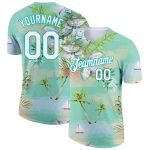 Custom 3D Pattern Hawaii Palm Trees Performance T-Shirt with Name and Number - Personalized Aqua White Design Personalized
