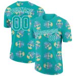 Custom Name Number Hawaii Style Pineapple Performance T-Shirt 3D Aqua White Design Personalized Aqua White 3D Pattern Design