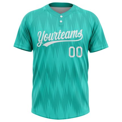 Personalized Unisex Softball Jersey in Aqua White - 3D Two-Button Design Personalized Aqua White 3D Two-Button Unisex Softball