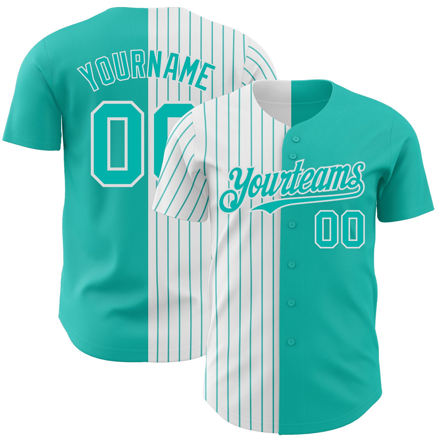 Custom Name and Number Personalized Aqua White-Aqua Pinstripe Fashion Baseball Jersey - Authentic Design Personalized Aqua