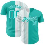 Personalized Aqua White Pinstripe Baseball Jersey | Fashion Sportswear Personalized Aqua White-Aqua Pinstripe Split Fashion