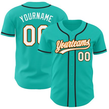 Custom Name and Number Authentic Baseball Jersey - Personalized Aqua White Bay Orange-Black Team Jersey Personalized Aqua