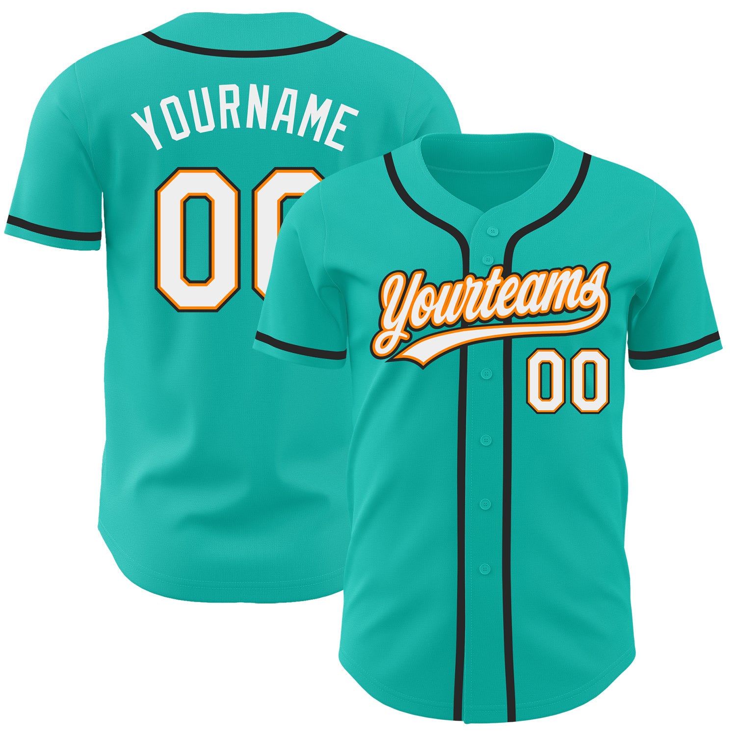 Personalized Aqua White Bay Baseball Jersey - Orange and Black Design Personalized Aqua White Bay Orange-Black Baseball Jersey