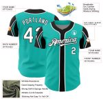 Custom Personalized Baseball Jersey in Aqua White-Black - 3 Color Arm Shapes with Name and Number Personalized Aqua White-Black