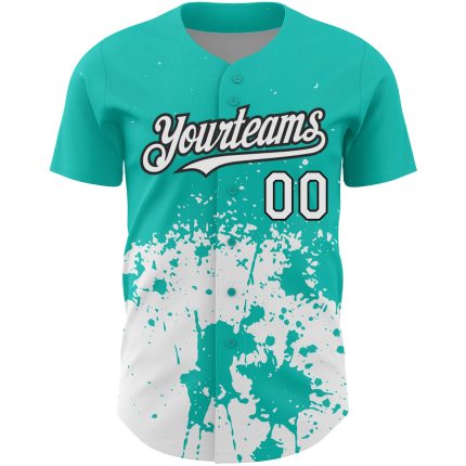 Personalized 3D Abstract Splash Aqua White-Black Grunge Art Baseball Jersey Personalized Aqua White-Black 3D Abstract Splash