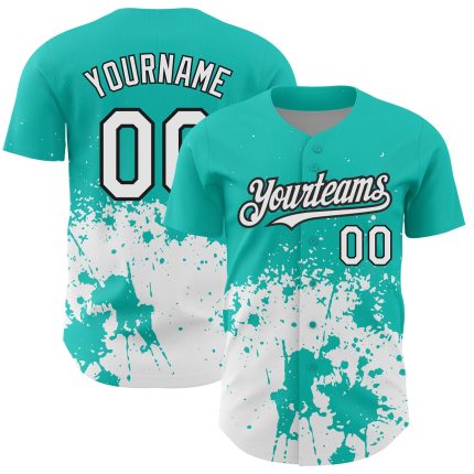 Personalized 3D Abstract Splash Aqua White-Black Grunge Art Baseball Jersey Personalized Aqua White-Black 3D Abstract Splash