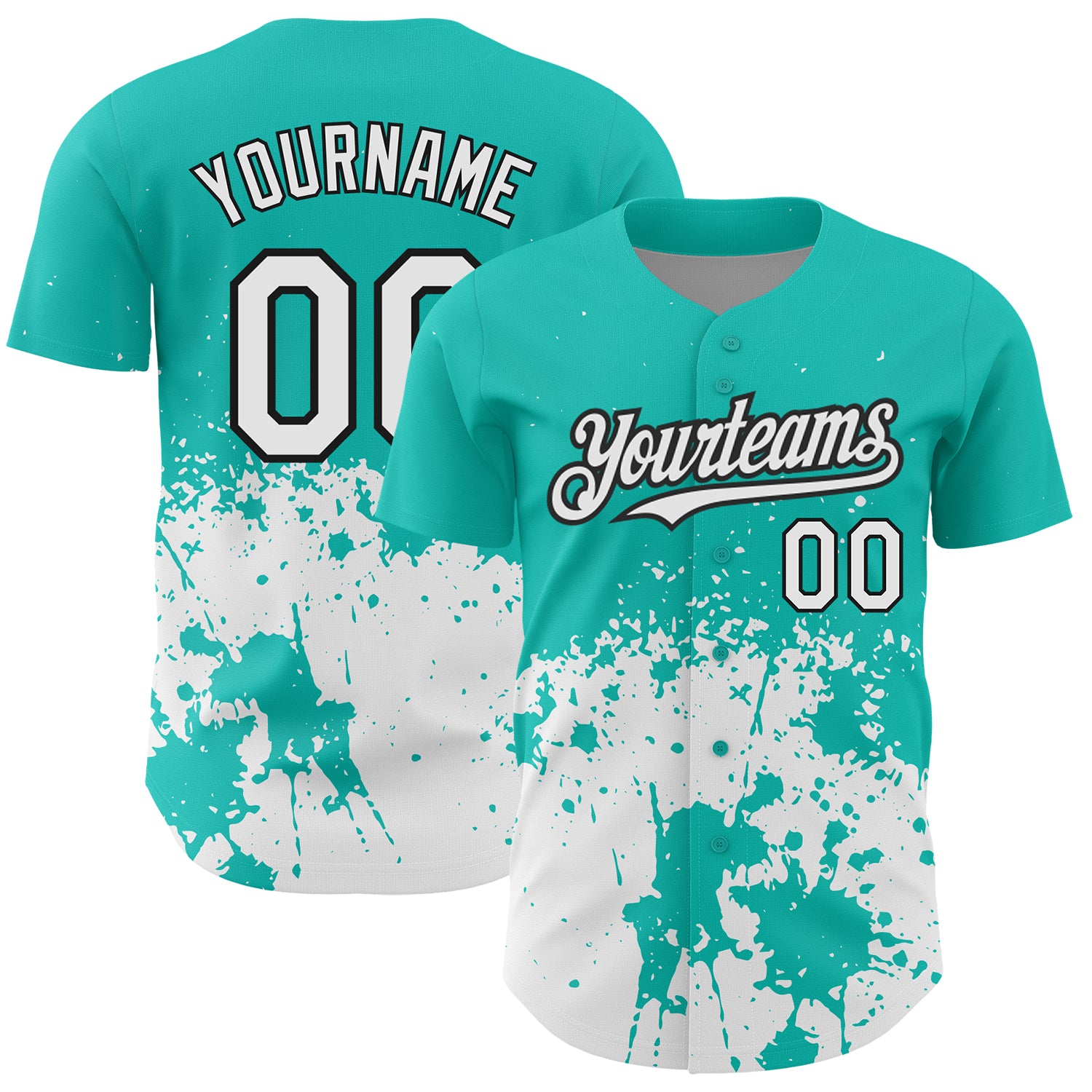 Personalized 3D Abstract Splash Aqua White-Black Grunge Art Baseball Jersey Personalized Aqua White-Black 3D Abstract Splash